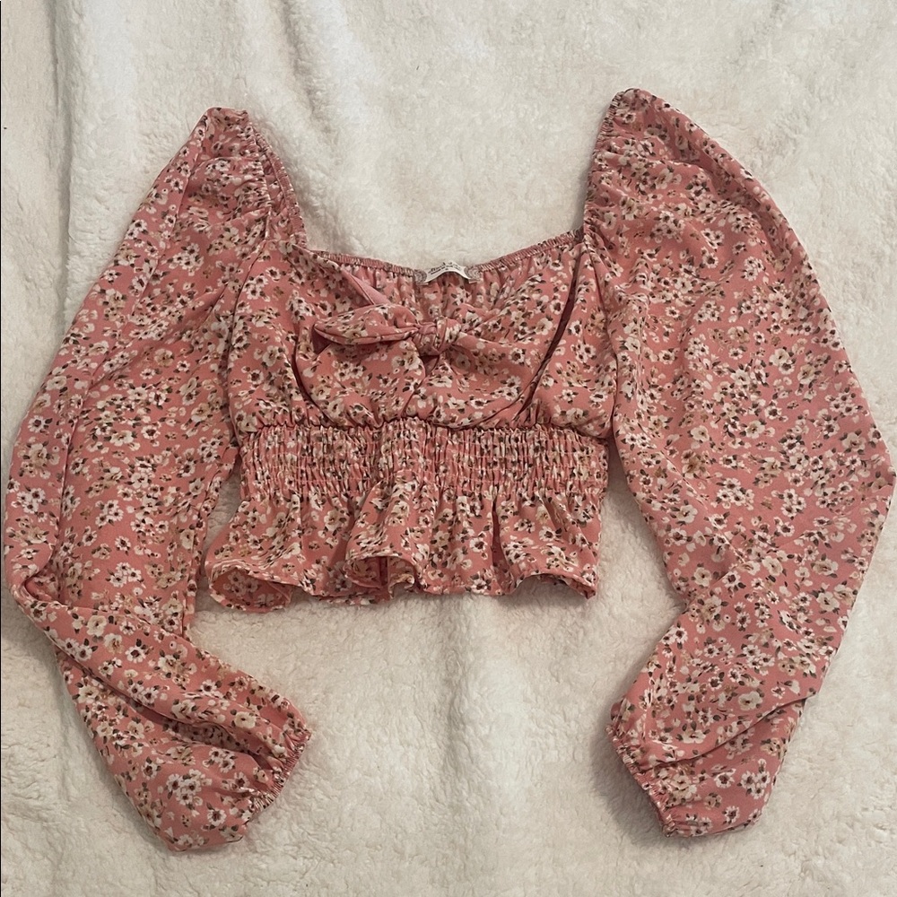 Altar'd State Pink White Floral Feminine Boho Flowy Romantic Puff Sleeve Top - Picture 3 of 8